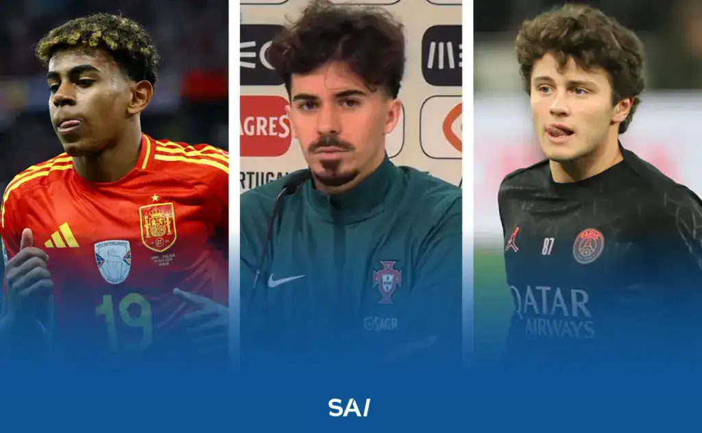 Jugadores representados por Jorge Mendes. De derecha a izquierda: Lamine Yamal, Vitinha, João Neves