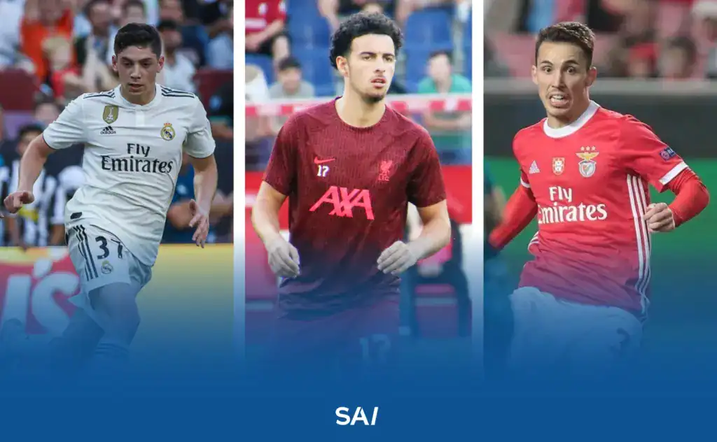 From left to right: Federico Valverde, Curtis Jones, Alejandro Grimaldo. Players represented by the Wasserman agency.