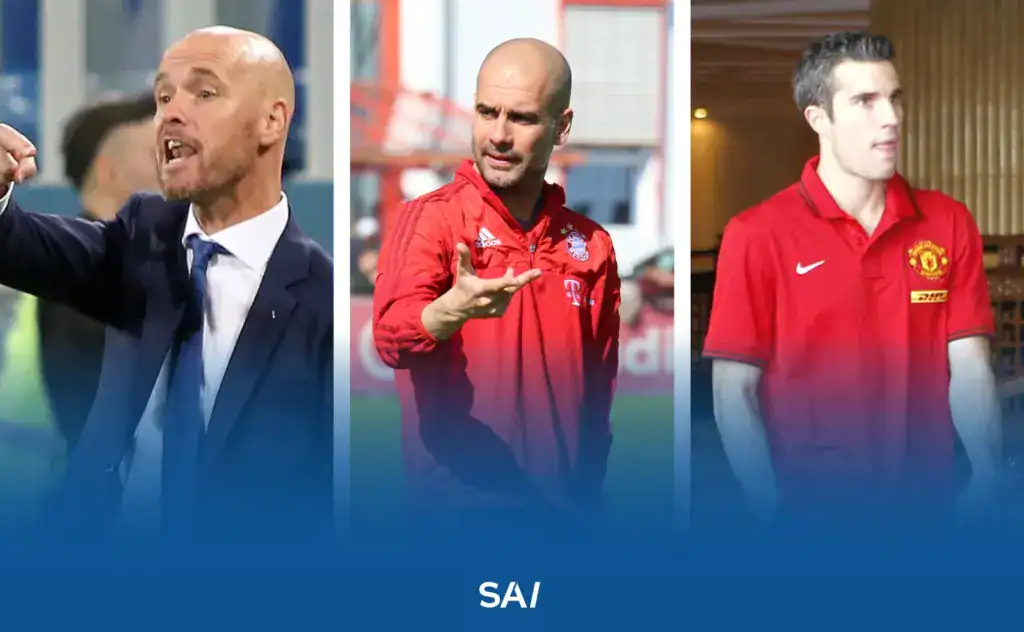 De gauche à droite : Erik ten Hag, Pep Guardiola et Robin van Persie, entraîneurs représentés par Sports Entertainment Group (SEG).