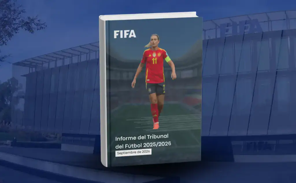 Portada del Informe del Tribunal del Fútbol de la FIFA 2025/2026, publicado en septiembre de 2026, ante la sede de la FIFA en Zúrich.