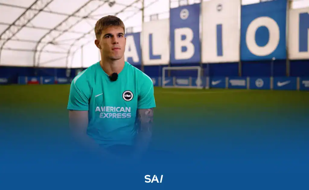 Luka Vušković, Croatian center back represented by Gol International, in an interview at Brighton's training facility.